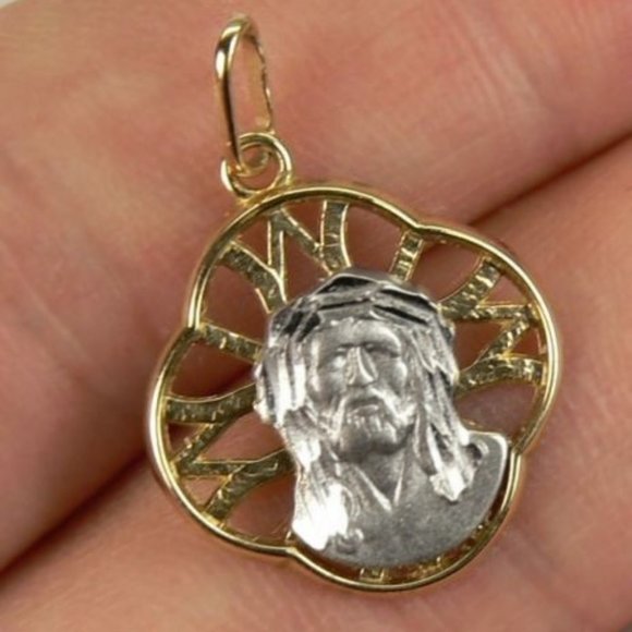 TRADITION Pendant JESUS Two tone 10K Gold - Picture 3 of 6